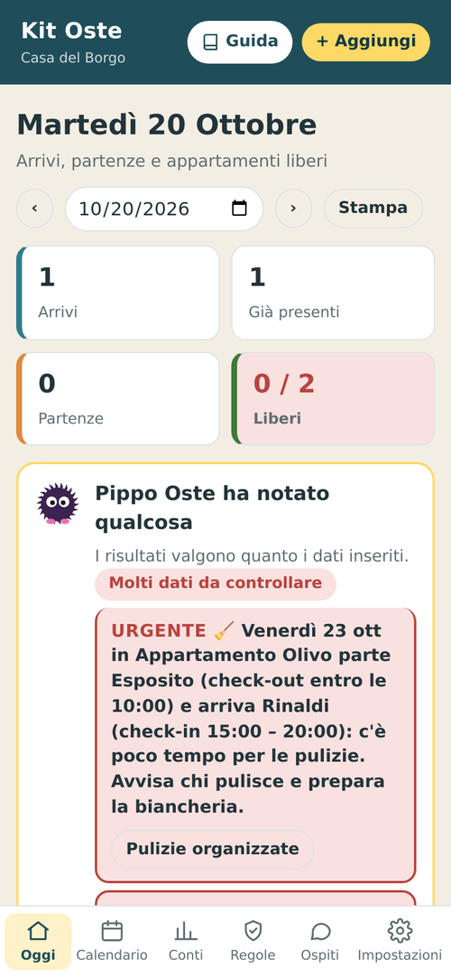 App Kit Oste, pagina Oggi